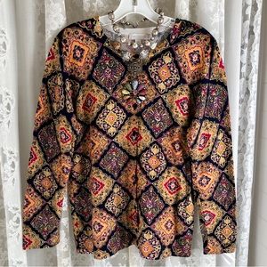 CHARTER CLUB * NWOT Persian Tile Patterned Jewel-Tone Cardigan Sweater